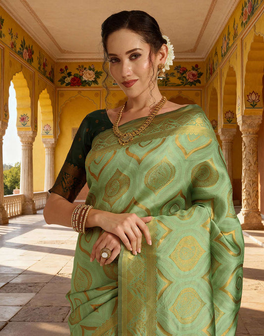 Bottle Green Silk Woven Banarasi Saree