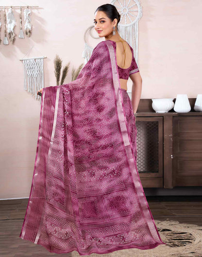 Pink Cotton Linen Bandhani Printed Saree