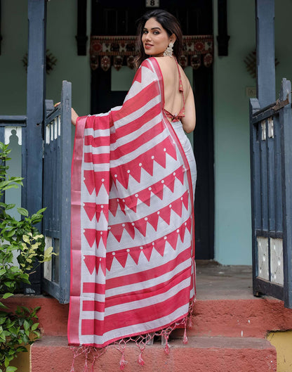 Grey Linen Printed Saree