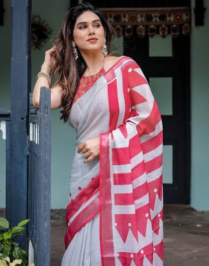 Grey Linen Printed Saree