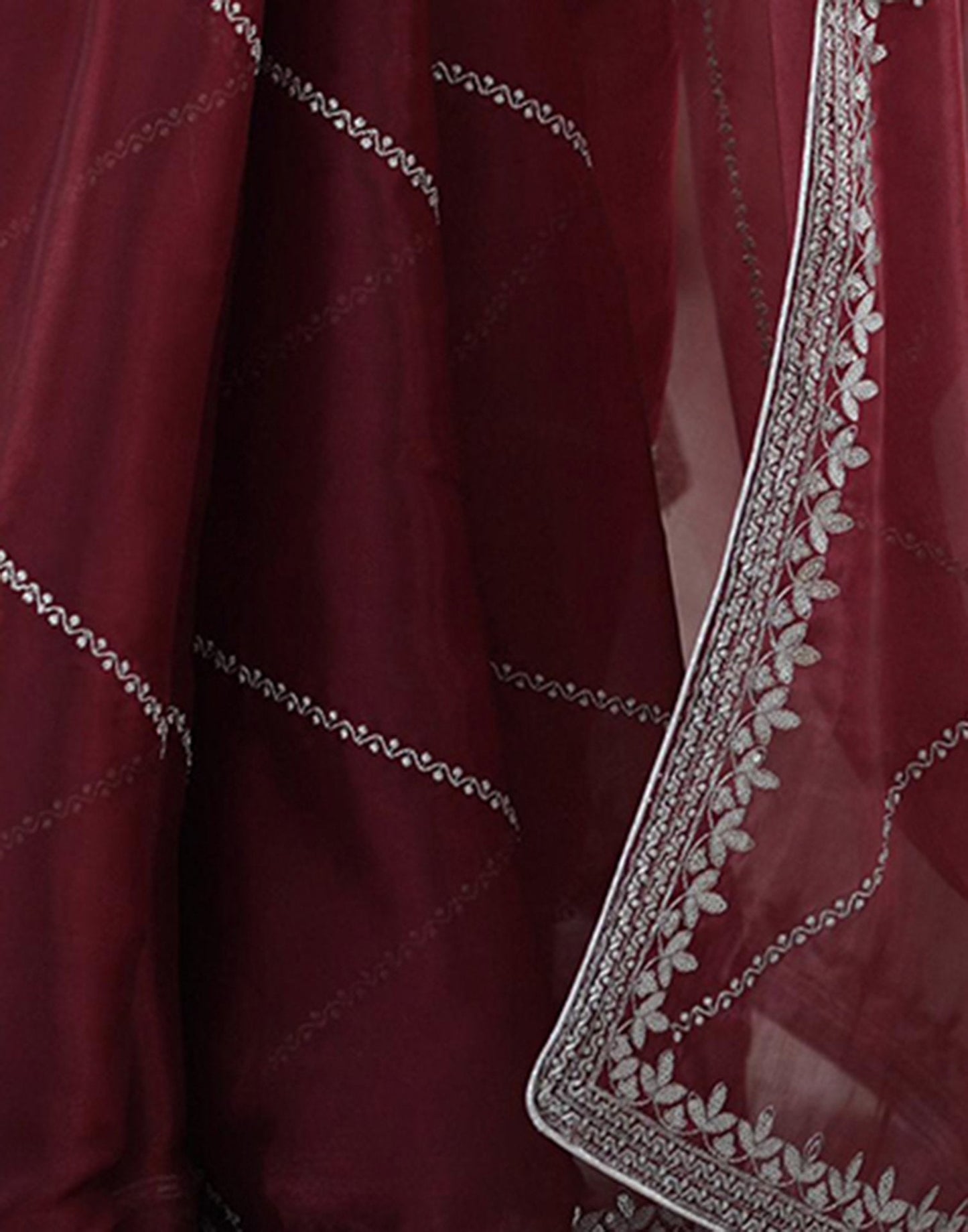 Maroon Tissue Silk Sequence Embroidery Saree