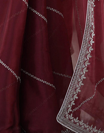 Maroon Tissue Silk Sequence Embroidery Saree
