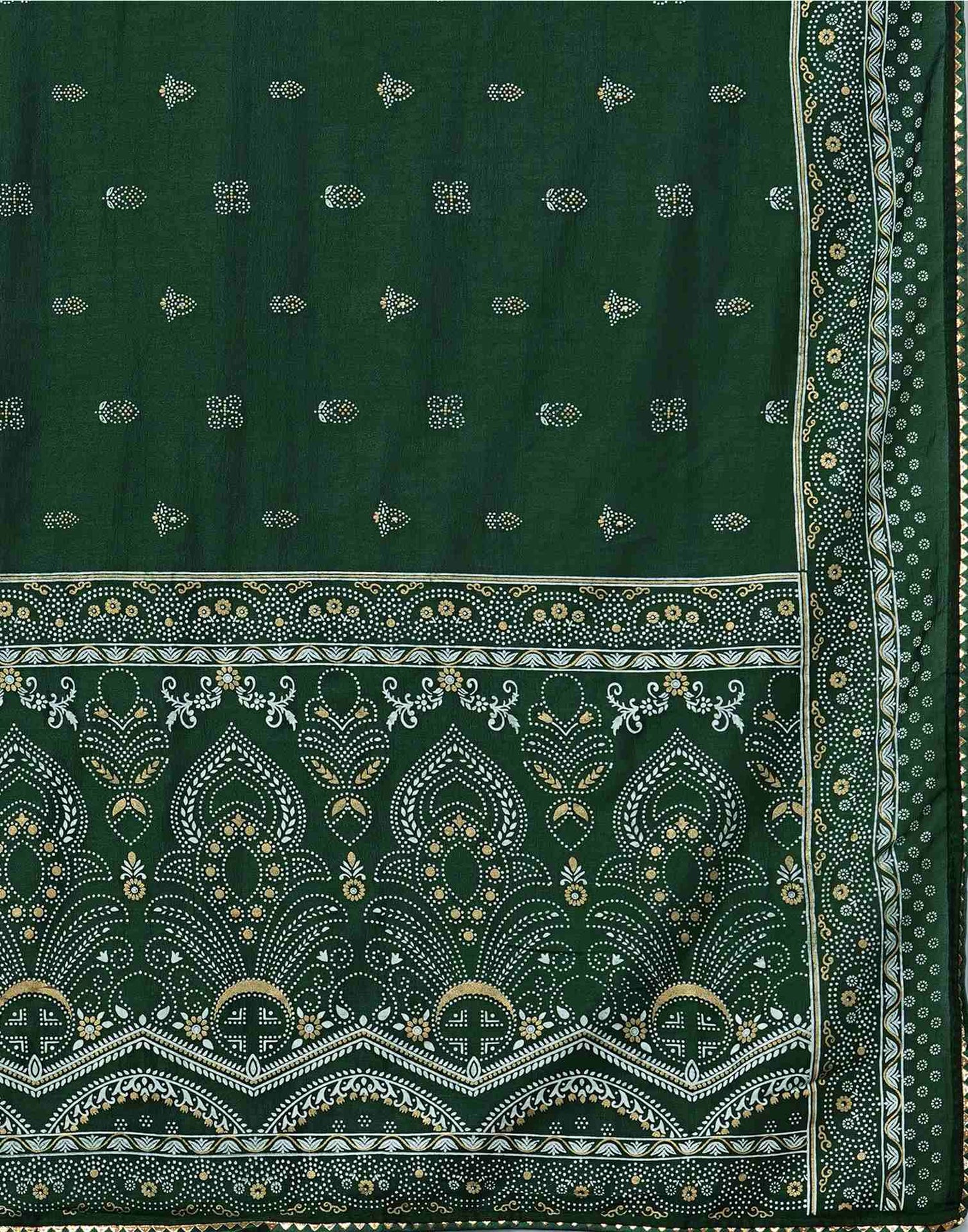 Bottle Green Silk Printed Saree