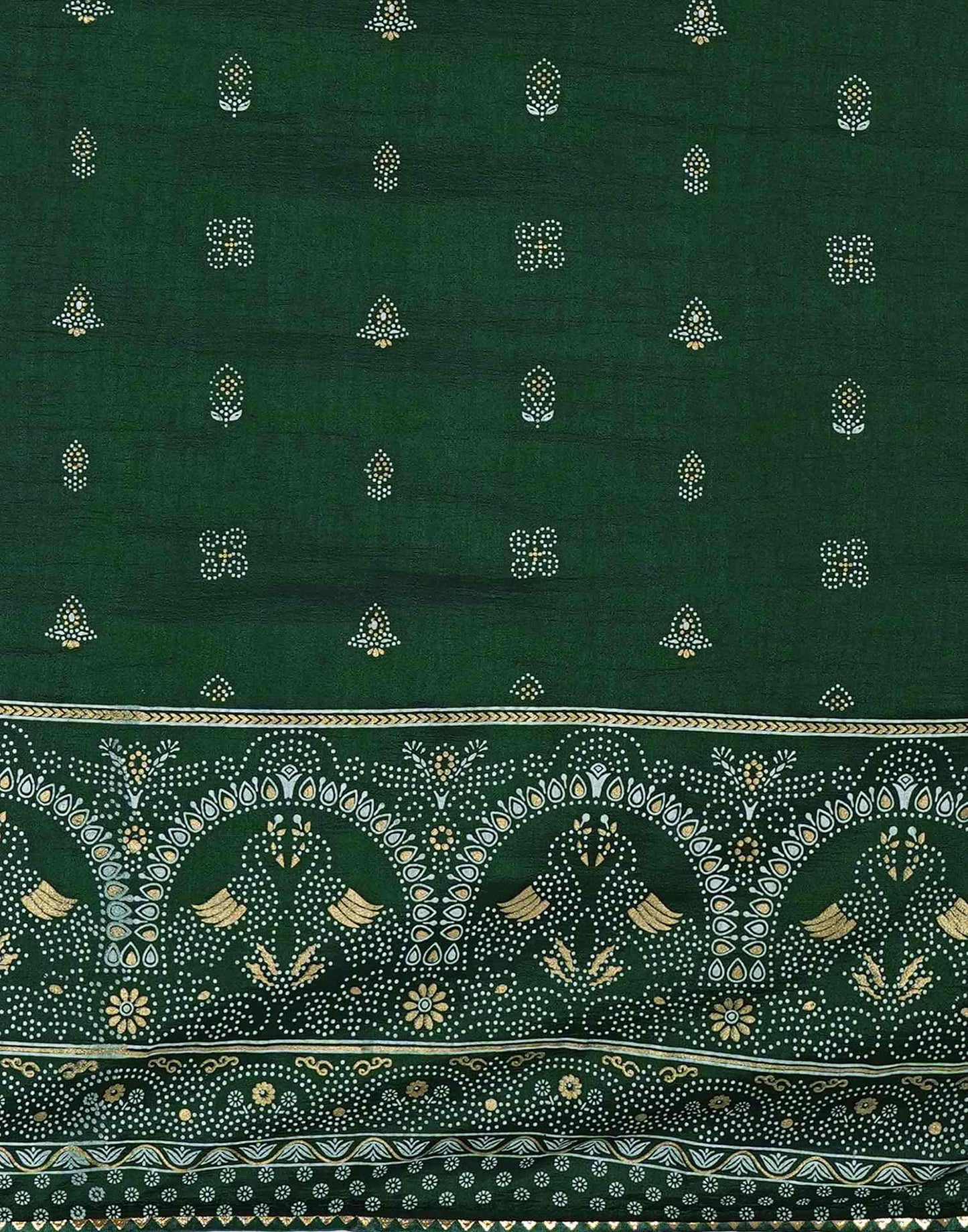 Bottle Green Silk Printed Saree