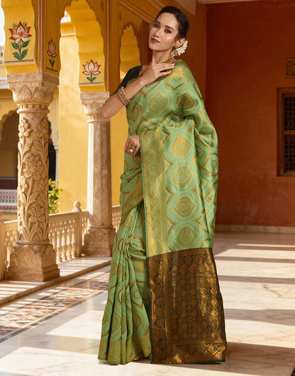 Bottle Green Silk Woven Banarasi Saree