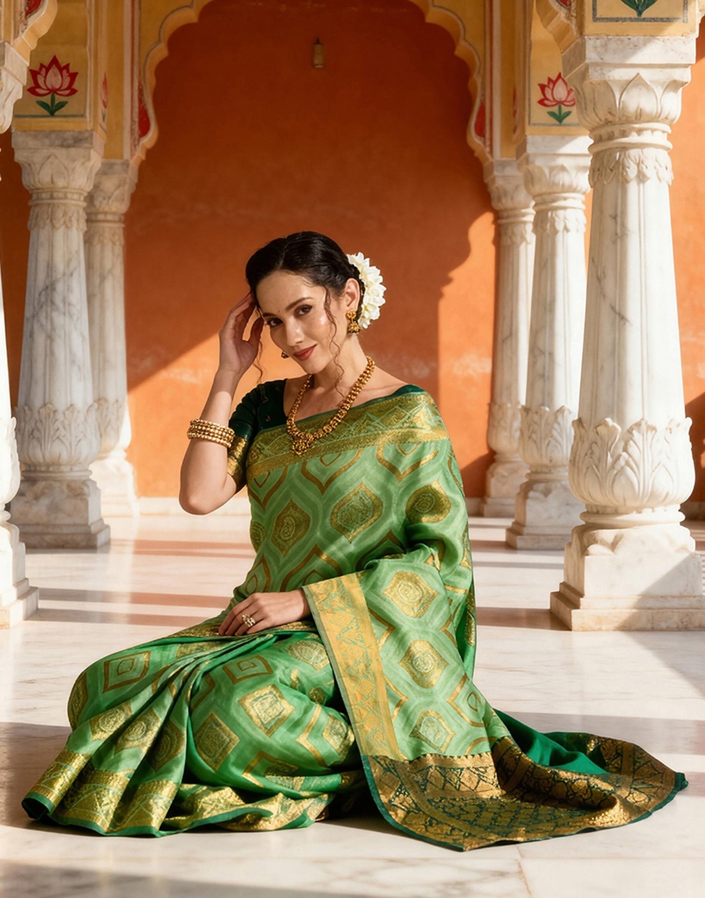 Bottle Green Silk Woven Banarasi Saree