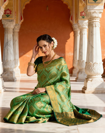 Bottle Green Silk Woven Banarasi Saree