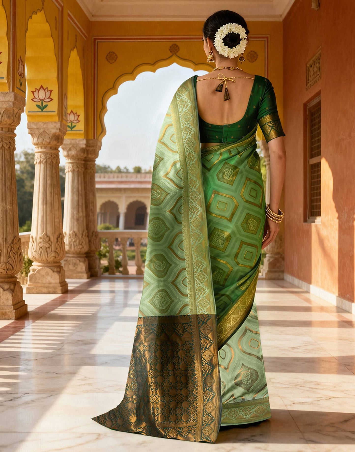 Bottle Green Silk Woven Banarasi Saree