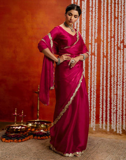 Dark Pink Shimmer Lace Saree