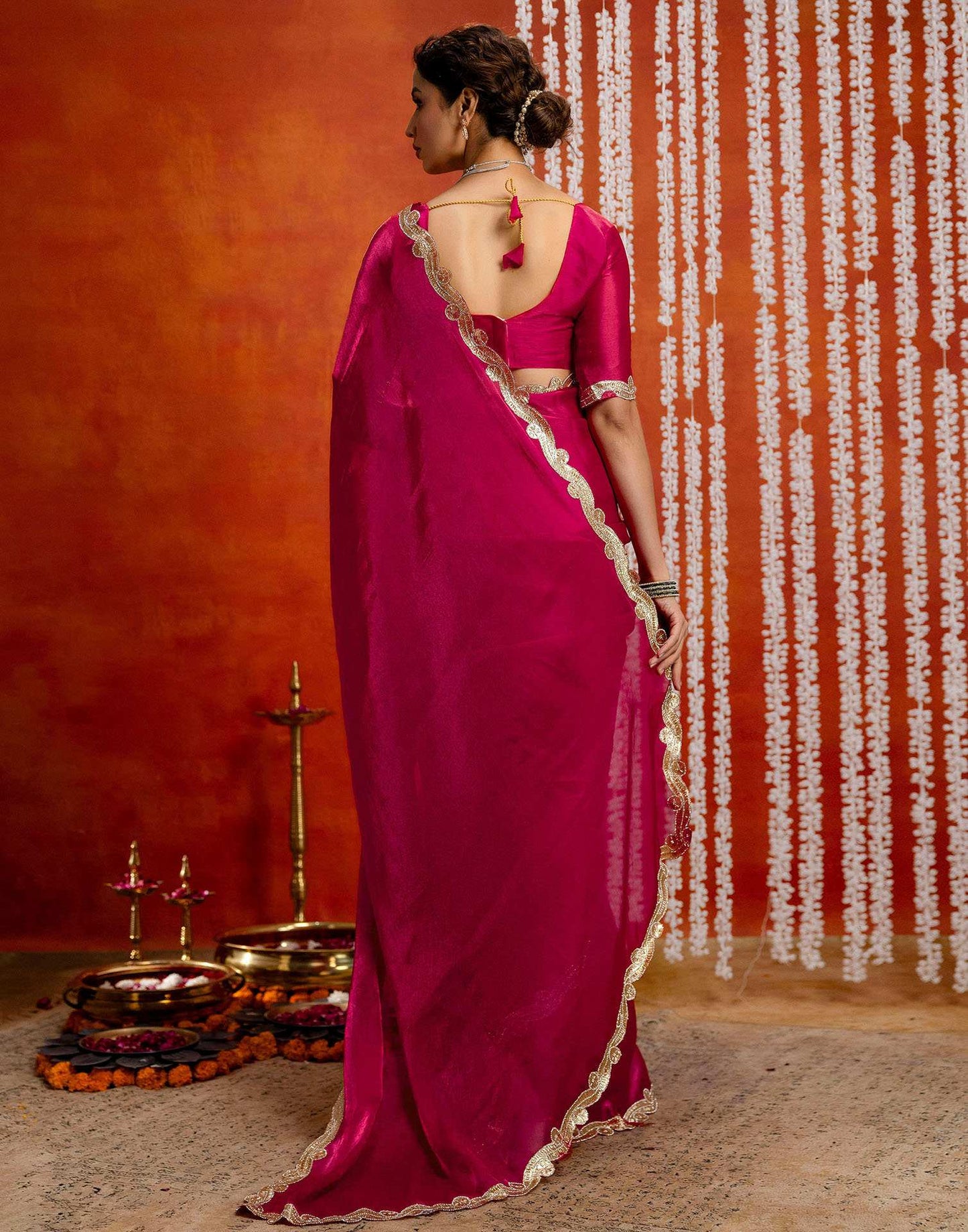 Dark Pink Shimmer Lace Saree