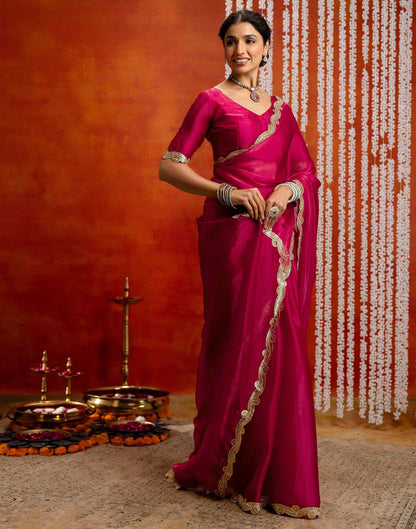 Dark Pink Shimmer Lace Saree