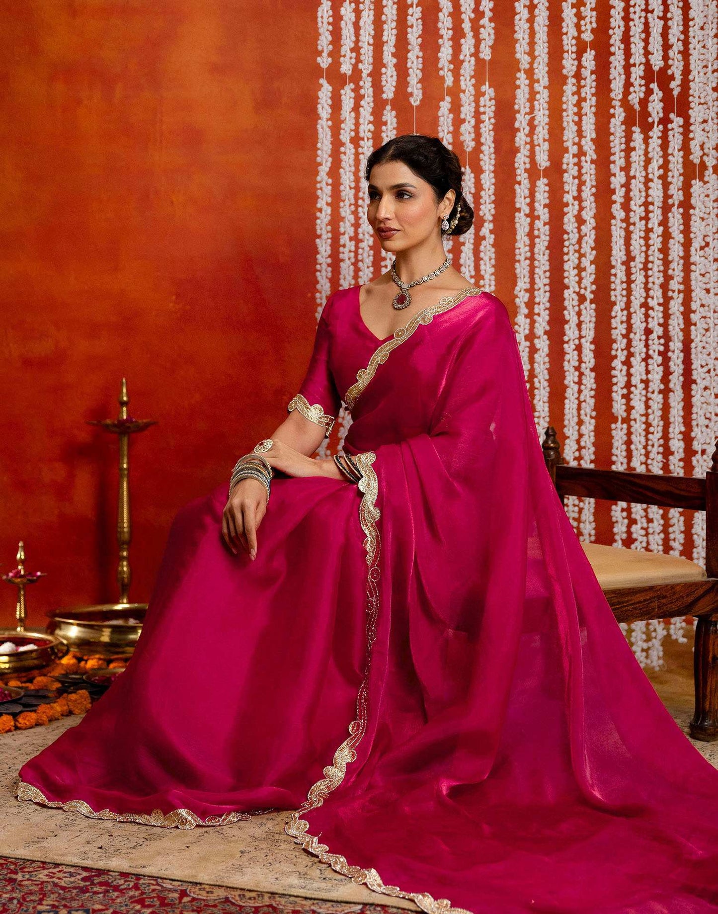 Dark Pink Shimmer Lace Saree