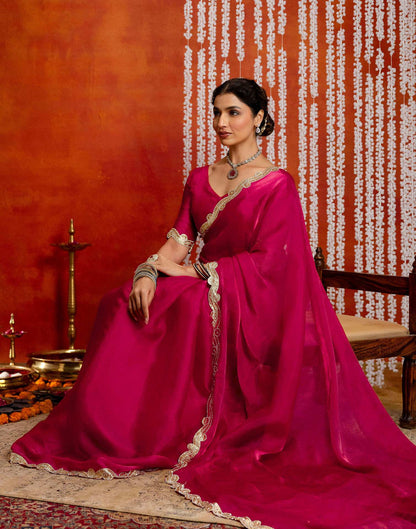 Dark Pink Shimmer Lace Saree