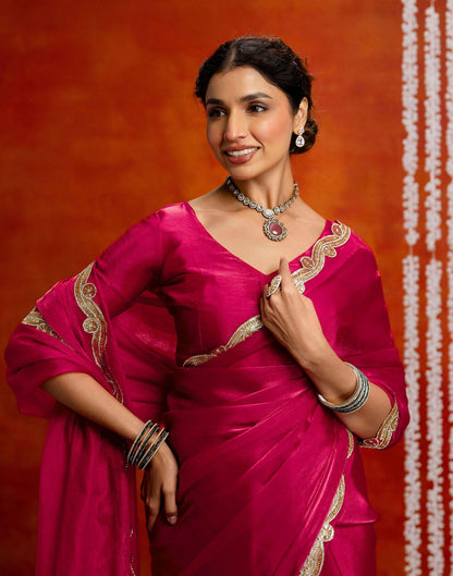 Dark Pink Shimmer Lace Saree