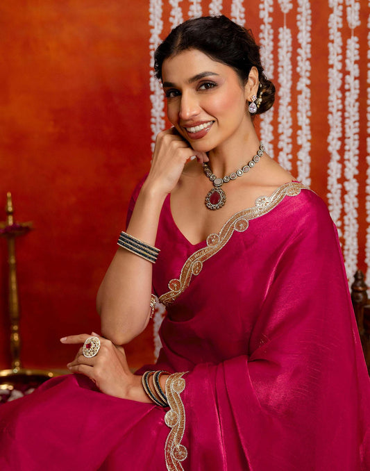 Dark Pink Shimmer Lace Saree