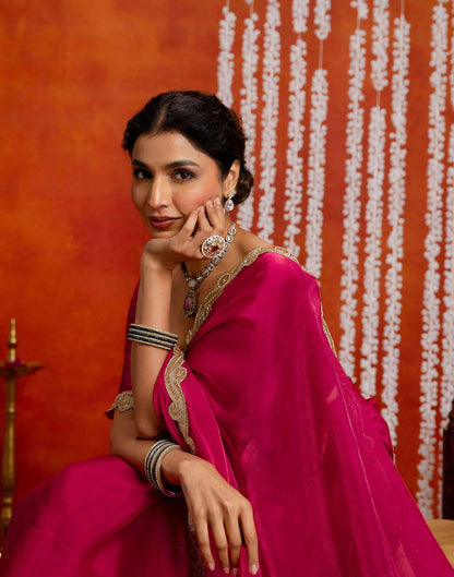 Dark Pink Shimmer Lace Saree