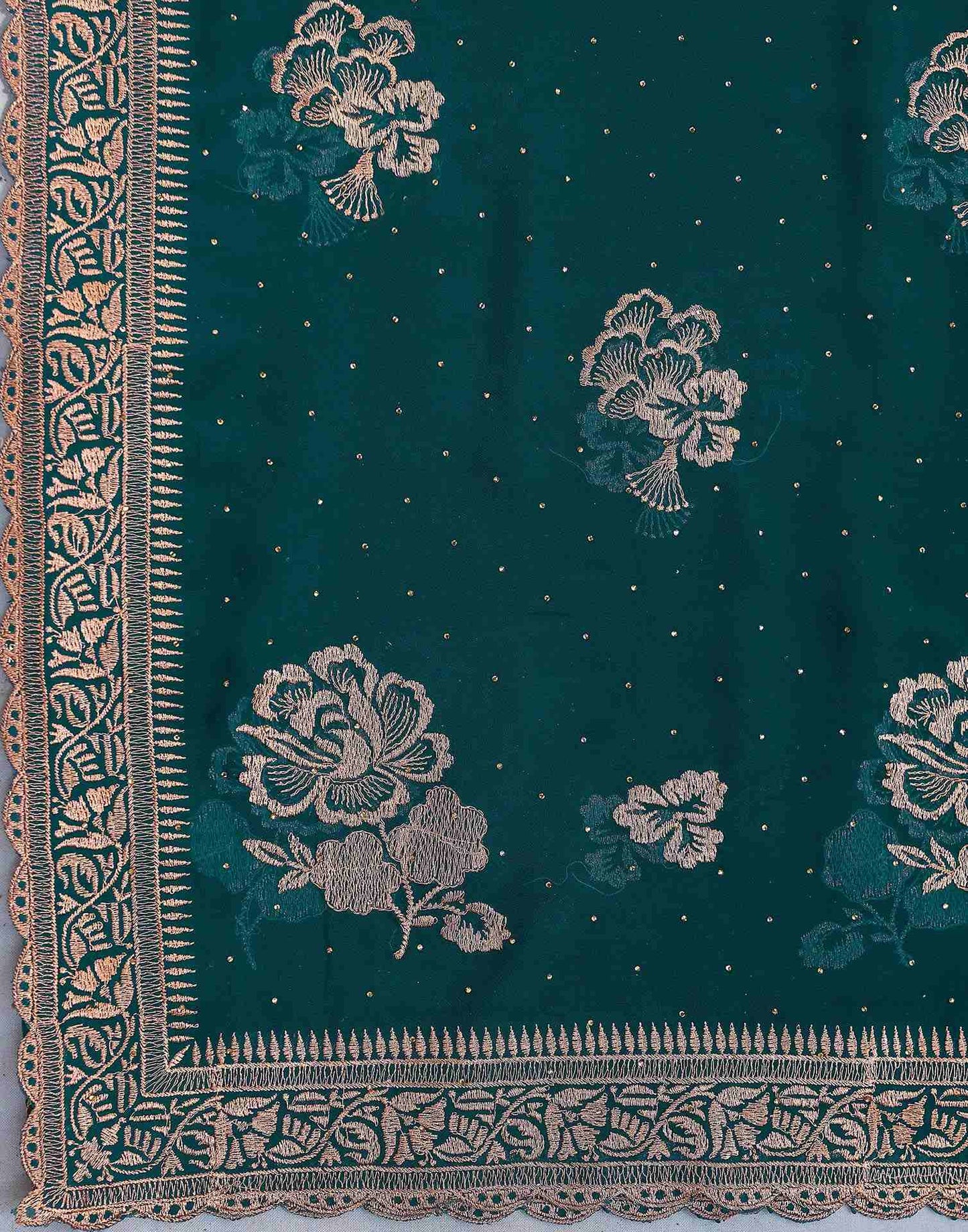 Teal Green Georgette Embroidery Swarovski Saree