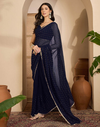 Navy Blue Georgette Stone Work Lace Saree
