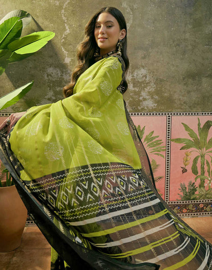 Parrot Green Georgette Foil Printed Saree