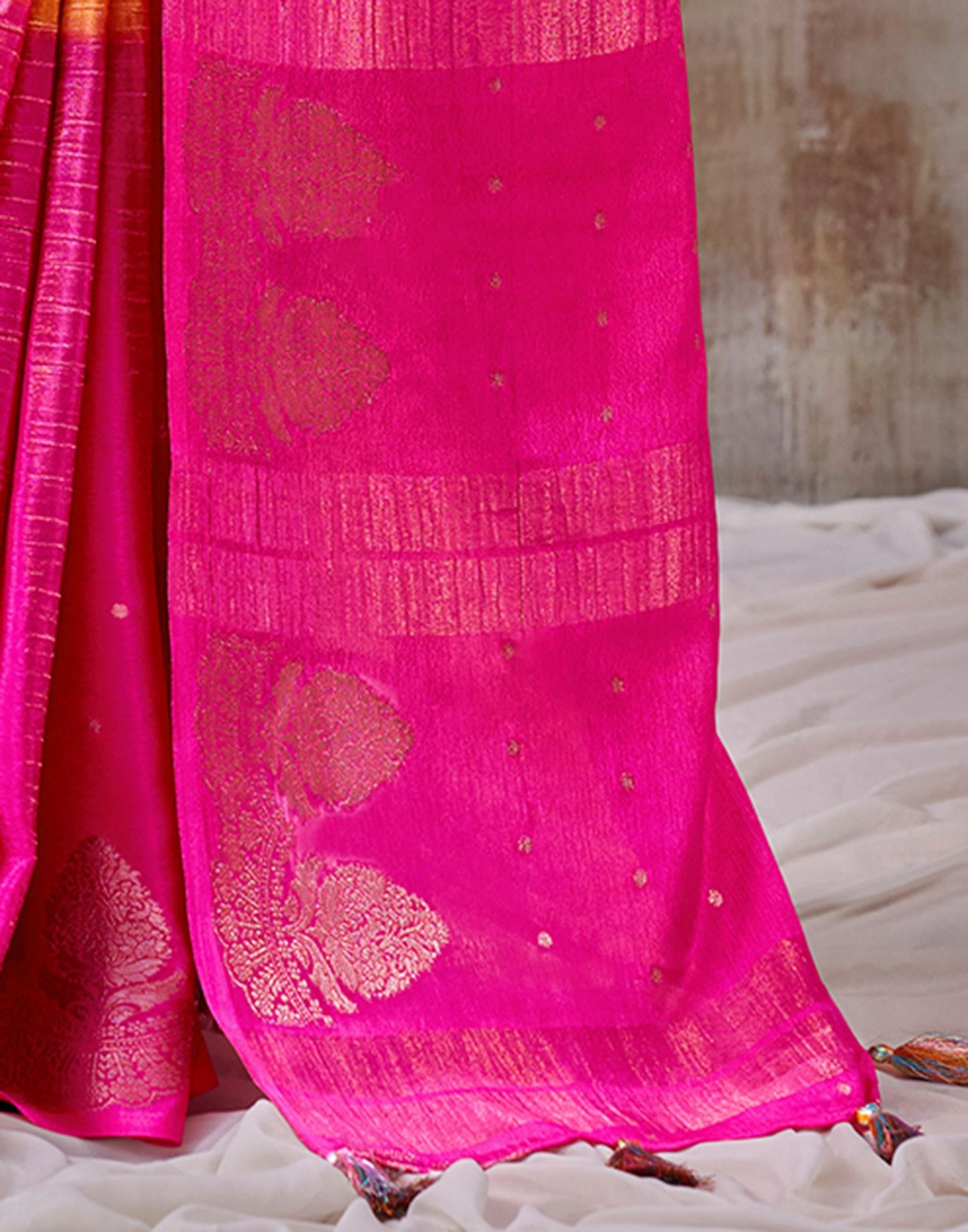Orange Chinnon Chiffon Woven Saree
