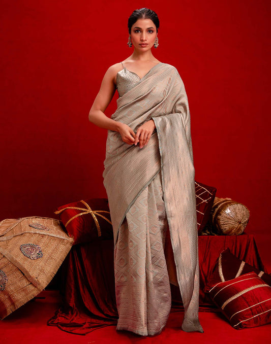 Grey Silk Woven Banarasi Saree