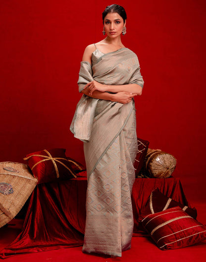 Grey Silk Woven Banarasi Saree