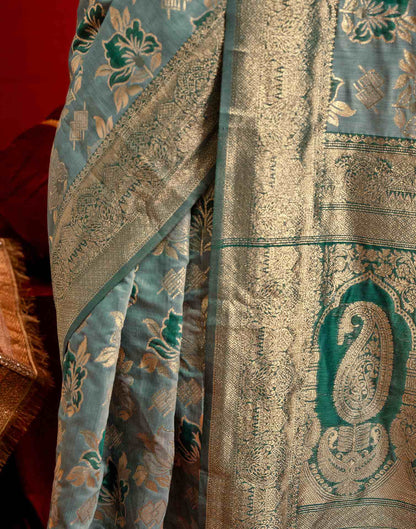Light Blue Chanderi Cotton Woven Banarasi Saree