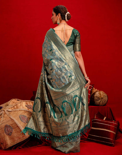 Light Blue Chanderi Cotton Woven Banarasi Saree