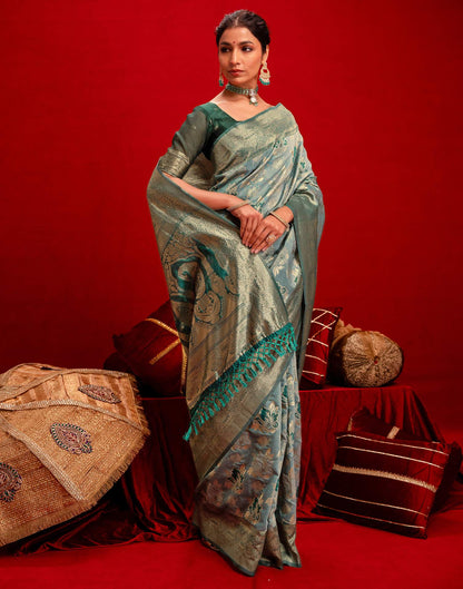 Light Blue Chanderi Cotton Woven Banarasi Saree