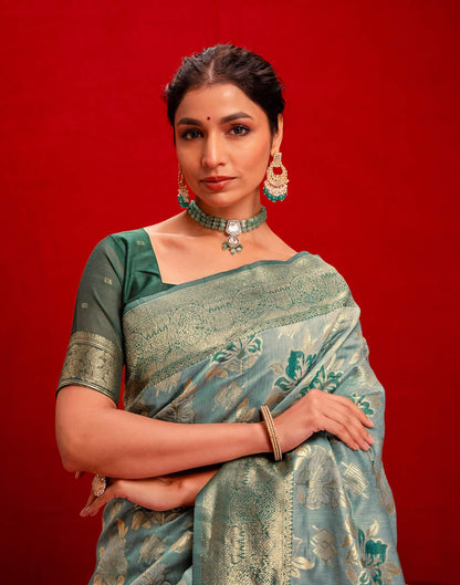 Light Blue Chanderi Cotton Woven Banarasi Saree