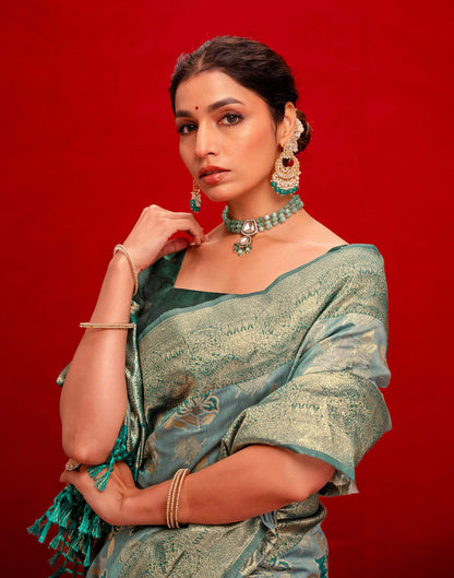 Light Blue Chanderi Cotton Woven Banarasi Saree