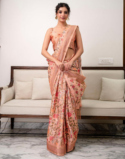 Peach Silk Printed Saree 