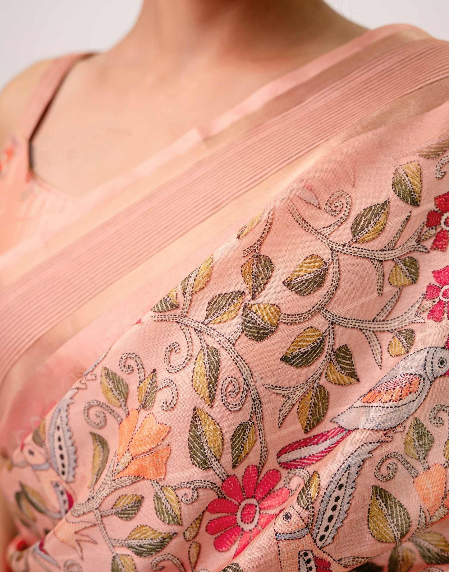 Peach Silk Printed Saree 