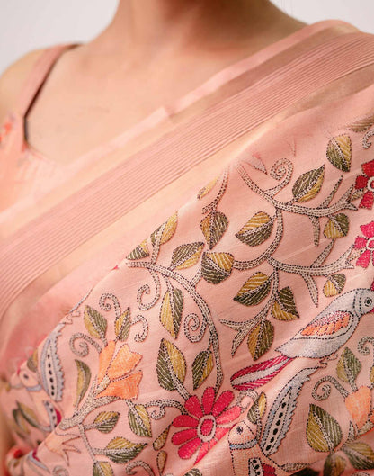 Peach Silk Printed Saree 