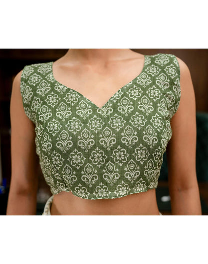 Cream Linen Printed Saree 