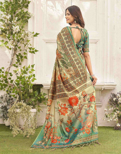 Beige Shimmer Silk Printed Kalamkari Saree 