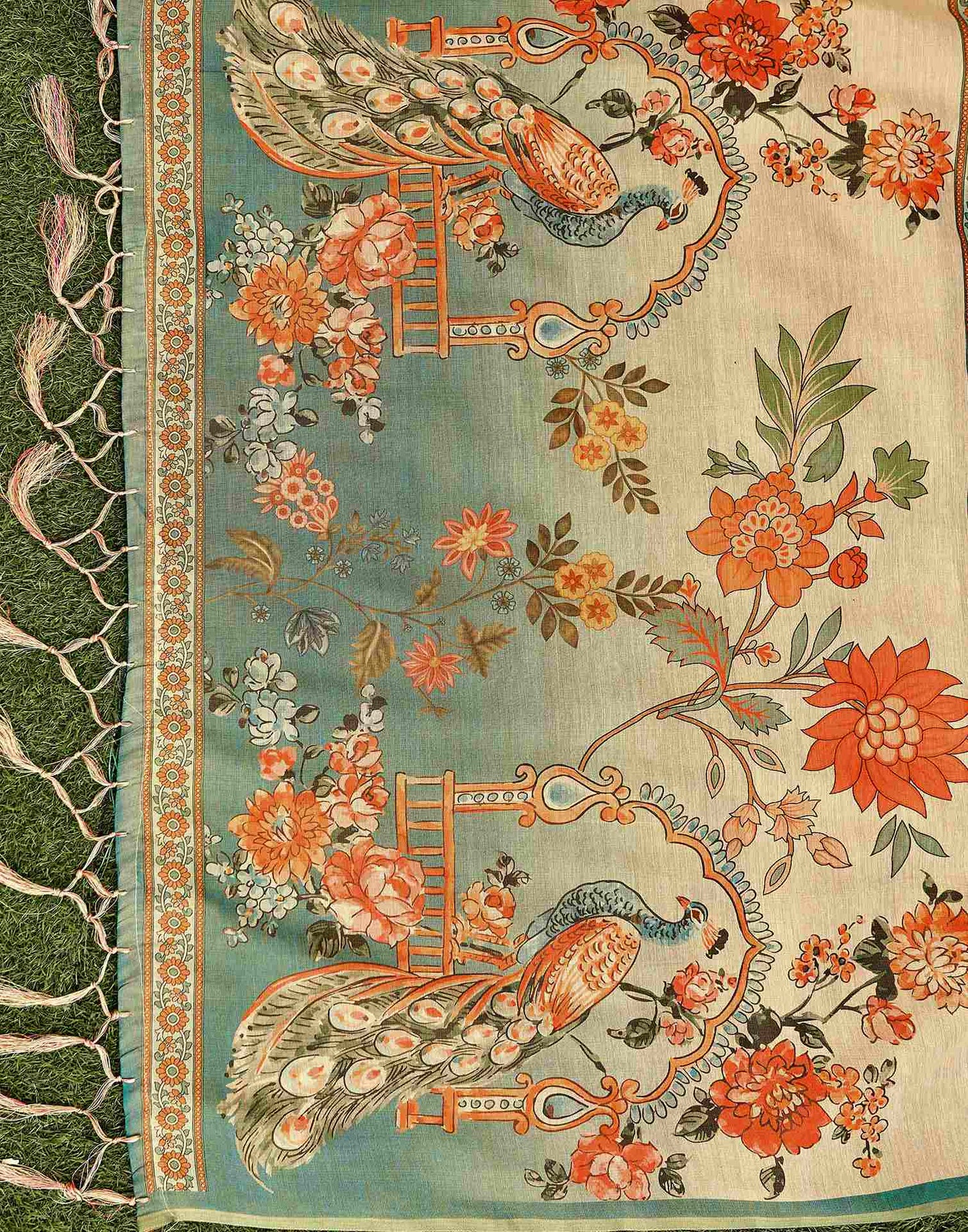 Beige Shimmer Silk Printed Kalamkari Saree 