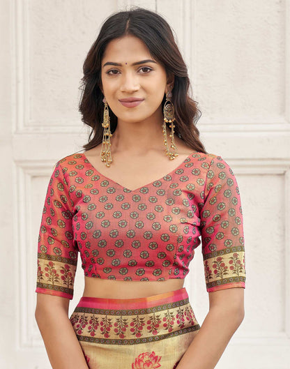 Dark Beige Shimmer Silk Printed Kalamkari Saree 