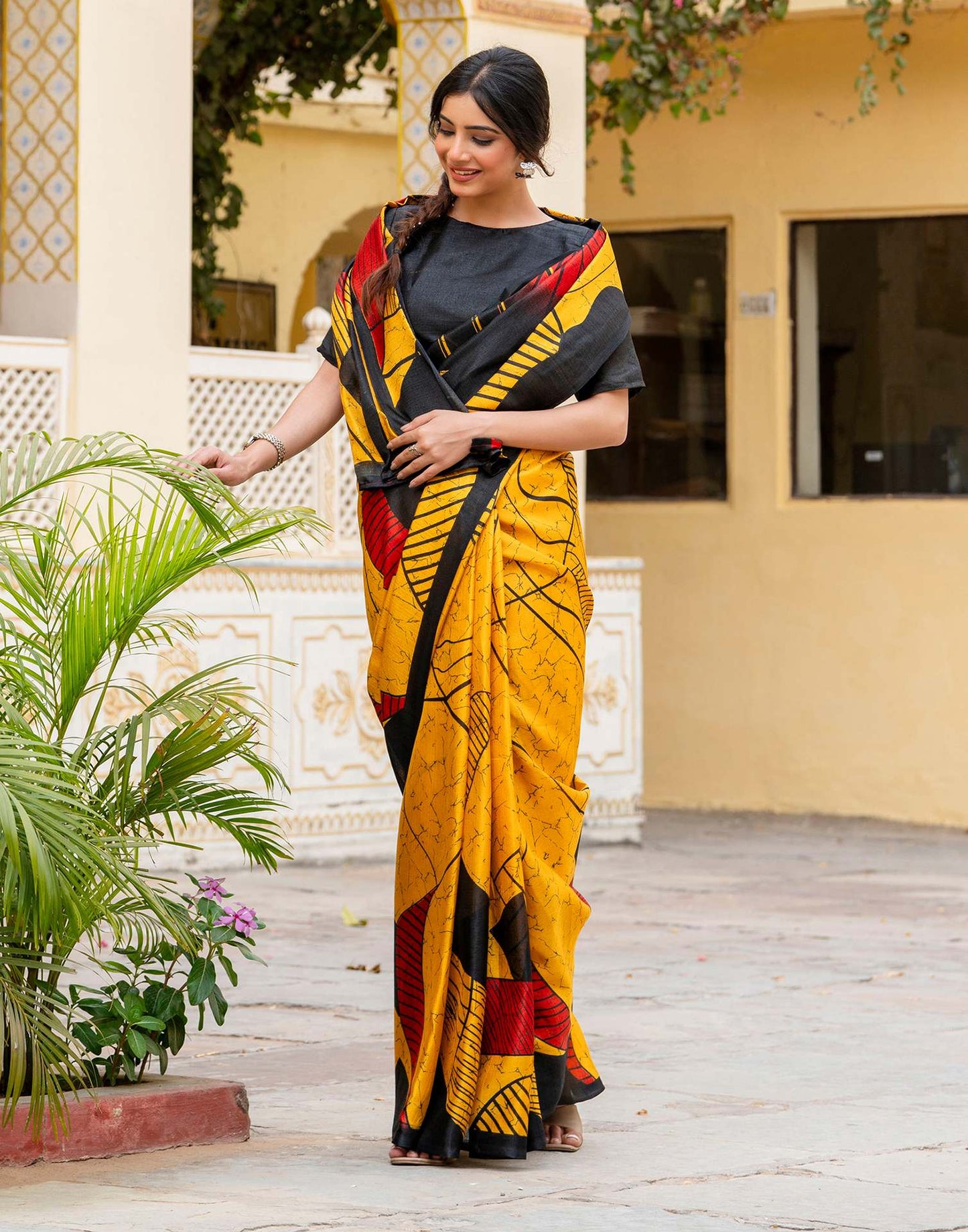 Yellow Khadi Printed Saree