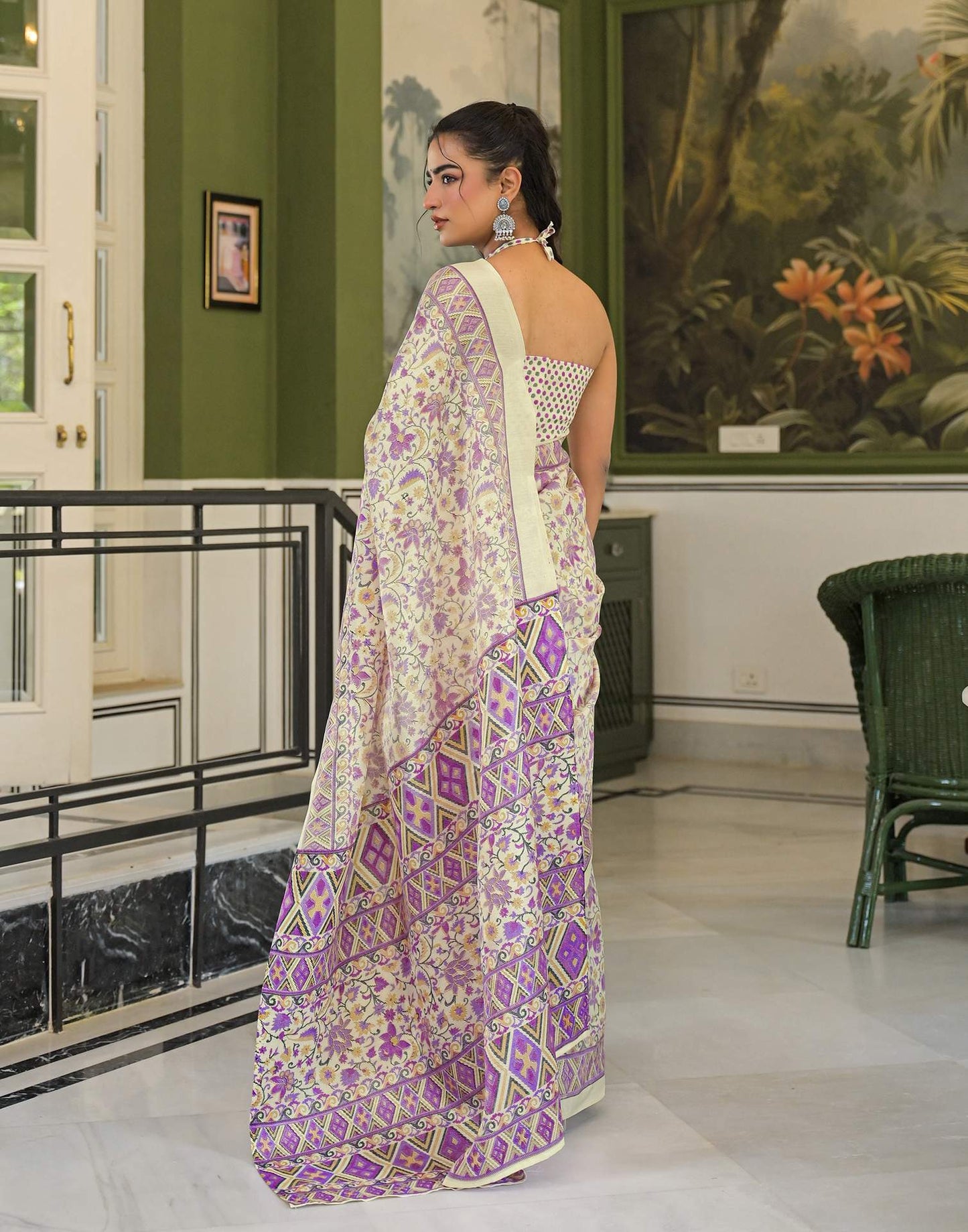Beige Khadi Printed Saree