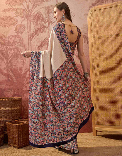 Beige Crepe Silk Printed Saree