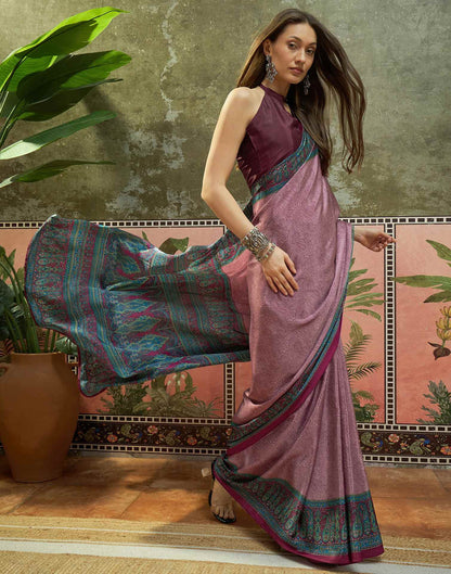 Mauve Crepe Silk Printed Saree
