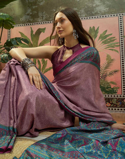 Mauve Crepe Silk Printed Saree