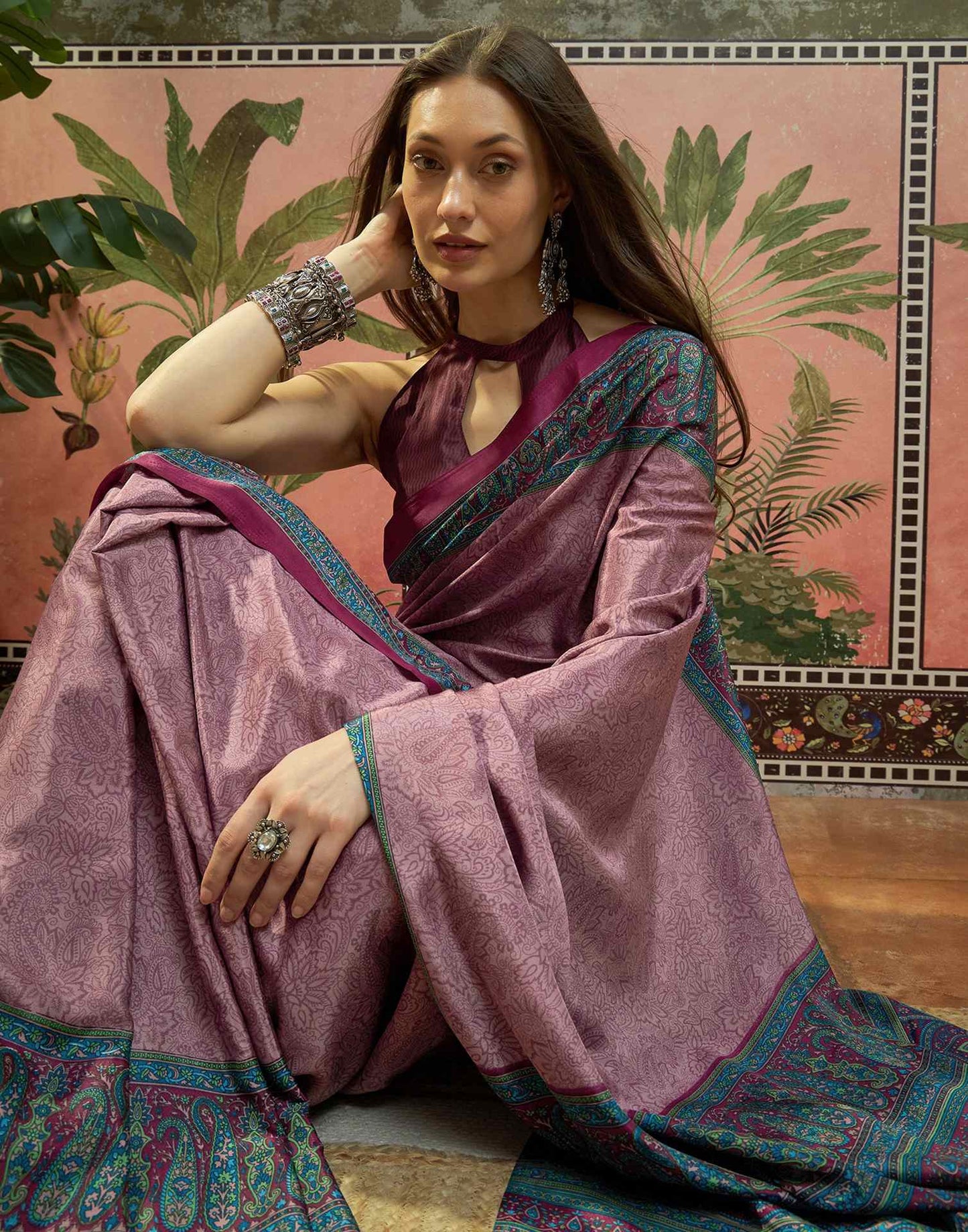 Mauve Crepe Silk Printed Saree