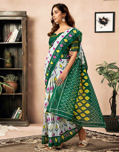 Ready To Wear Off White Cotton Ikkat Printed Saree