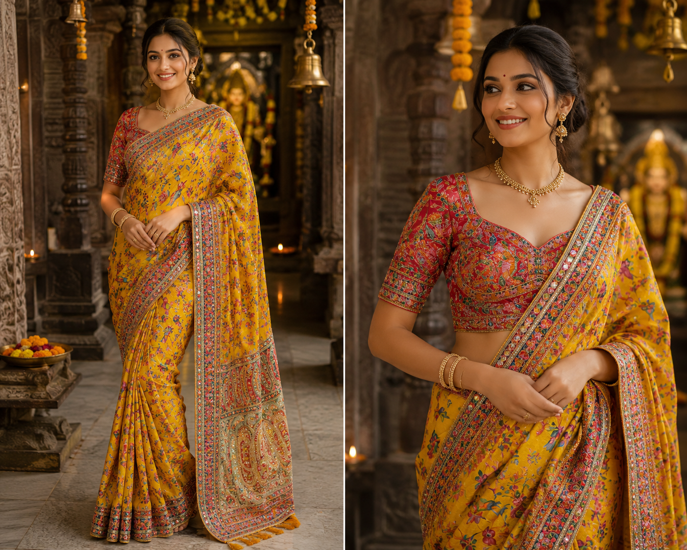 Yellow Silk Woven Saree